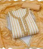 yellow cotton women embellished & embroidered unstitched dress material