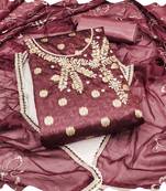 maroon shimmer banarasi women embellished & embroidered unstitched dress material