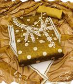 mustard shimmer banarasi women embellished & embroidered unstitched dress material