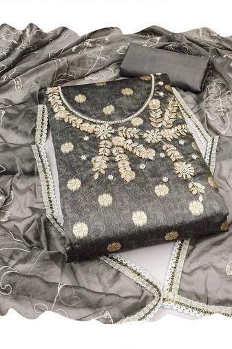 dark grey shimmer banarasi women embellished & embroidered unstitched dress material