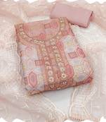 light peach organza women embellished & embroidered unstitched dress material