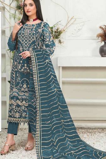 Morpinch embroidered organza semi stitched salwar suit