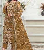 Mustard yellow embroidered organza semi stitched salwar suit