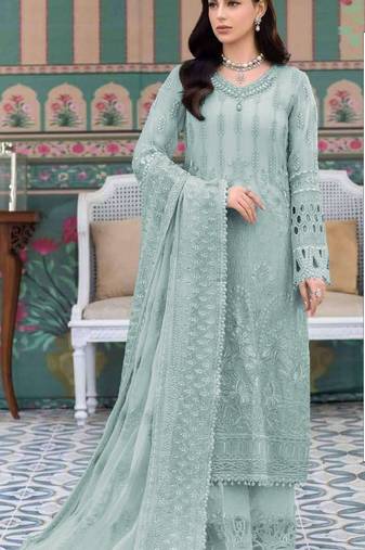 Sky embroidered faux georgette semi stitched salwar suit