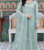 Sky embroidered faux georgette semi stitched salwar suit