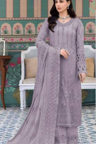 Light purple embroidered faux georgette semi stitched salwar suit