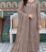 Light brown embroidered faux georgette semi stitched salwar suit