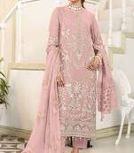 Light pink embroidered faux georgette semi stitched salwar suit