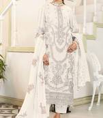 White embroidered faux georgette semi stitched salwar suit