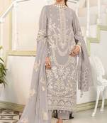 Grey embroidered faux georgette semi stitched salwar suit