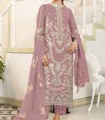 Peach embroidered faux georgette semi stitched salwar suit