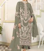 Olive embroidered faux georgette semi stitched salwar suit