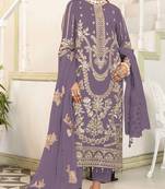 Purple embroidered faux georgette semi stitched salwar suit