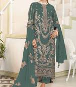 Green embroidered faux georgette semi stitched salwar suit