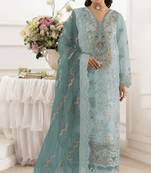Light sky embroidered organza semi stitched salwar suit