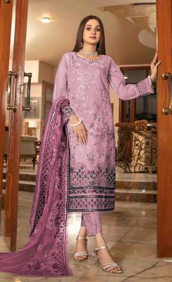 Pink embroidered organza semi stitched salwar suit 1