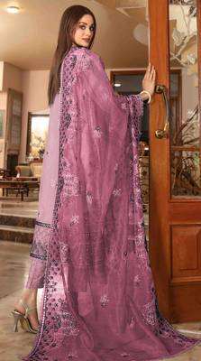 Pink embroidered organza semi stitched salwar suit 2