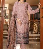 Peach embroidered organza semi stitched salwar suit