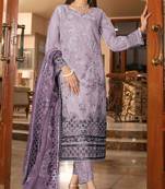 Lavender embroidered organza semi stitched salwar suit