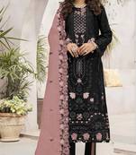 Black embroidered faux georgette semi stitched salwar suit