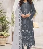 Grey embroidered faux georgette semi stitched salwar suit