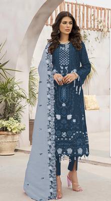 Blue embroidered faux georgette salwar suit 1