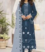 Blue embroidered faux georgette semi stitched salwar suit