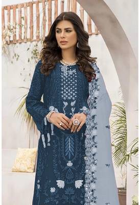 Blue embroidered faux georgette salwar suit 2