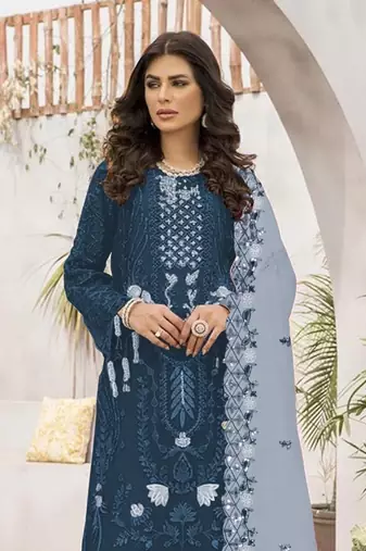 Blue embroidered faux georgette salwar suit