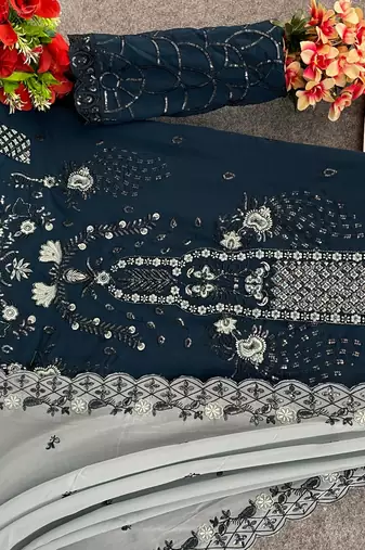 Blue embroidered faux georgette salwar suit