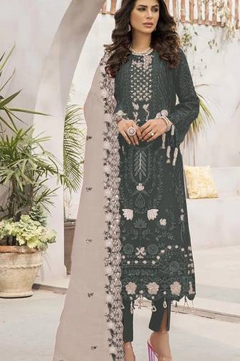 Mahendi embroidered faux georgette semi stitched salwar suit
