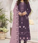 Dark purple embroidered faux georgette semi stitched salwar suit