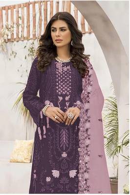 Dark purple embroidered faux georgette salwar suit 2