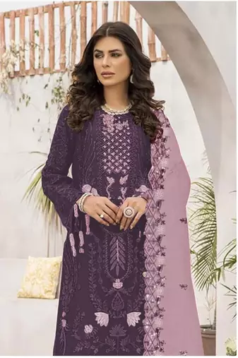 Dark purple embroidered faux georgette salwar suit