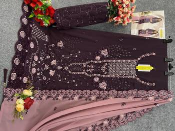 Dark purple embroidered faux georgette salwar suit 3