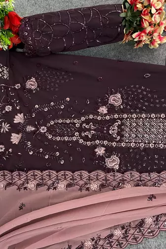 Dark purple embroidered faux georgette salwar suit