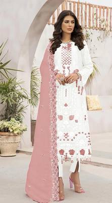Off white embroidered faux georgette salwar suit 1
