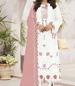 Off white embroidered faux georgette semi stitched salwar suit