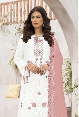 Off white embroidered faux georgette salwar suit 2