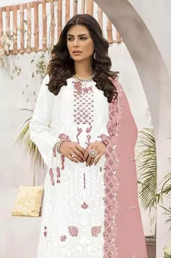 Off white embroidered faux georgette salwar suit