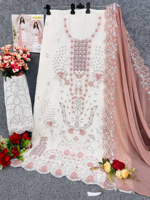 Off white embroidered faux georgette salwar suit 3