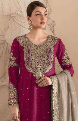 Dark pink embroidered faux georgette with sequin  sharara suit 2