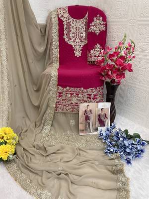 Dark pink embroidered faux georgette with sequin  sharara suit 3