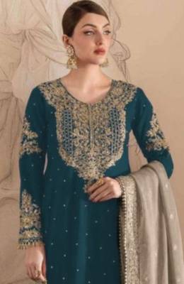 Green embroidered faux georgette with sequin  sharara suit 2