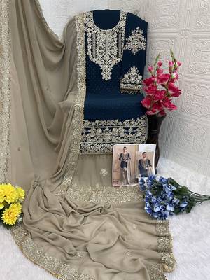 Green embroidered faux georgette with sequin  sharara suit 3