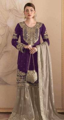 Lovender embroidered faux georgette with sequin  sharara suit 1