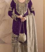 Lovender embroidered faux georgette with sequence work semi stitched sharara suit