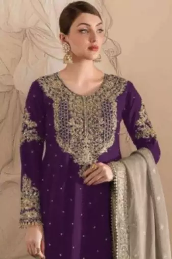 Lovender embroidered faux georgette with sequin  sharara suit