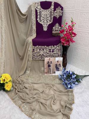 Lovender embroidered faux georgette with sequin  sharara suit 3