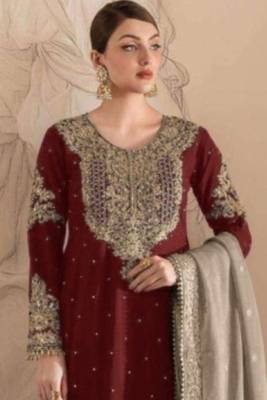 Maroon embroidered faux georgette with sequin  sharara suit 2